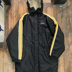 Vintage Adidas Black Coat with Yellow Accents size XL